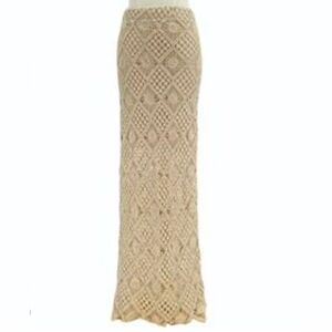 NWT Blue Rain Boho Diamond Crochet Maxi Skirt Cream/Tan Size S Festival Bohemia
